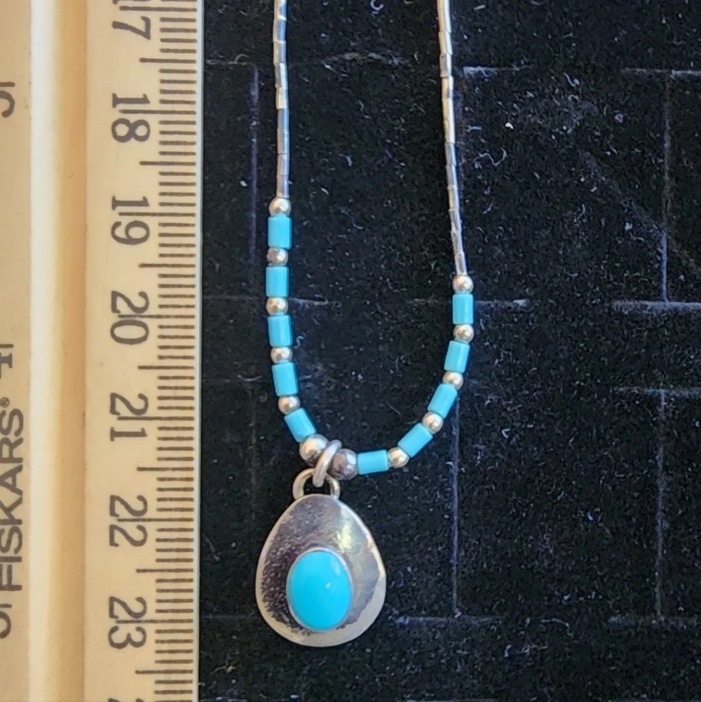 Vintage Old Pawn Native American Sterling Silver/Turquoise Pendant Necklace